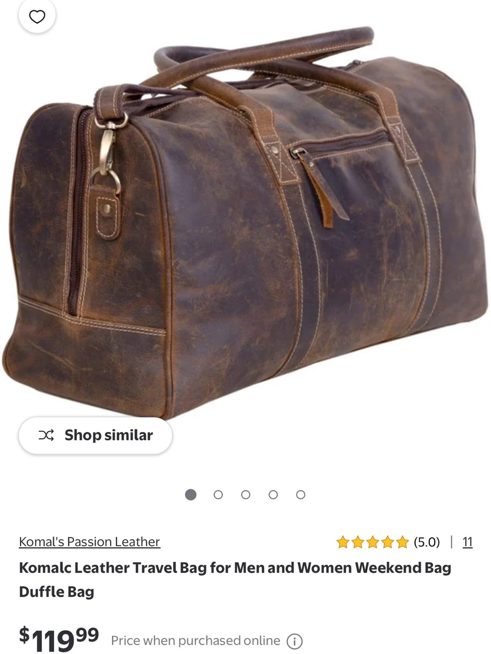 Komalc Genuine Leather Duffel Bag for Men in Distressed Brown